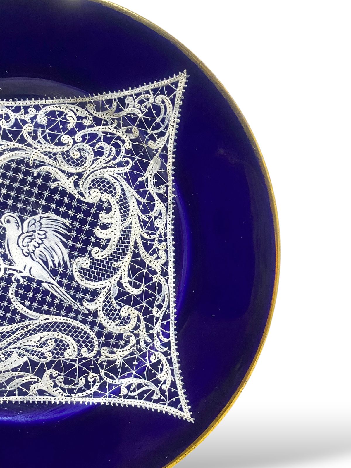 Pair of Vintage Gally & C. Venezia Porcelain Plates – Cobalt Blue with Intricate Lace Motifs