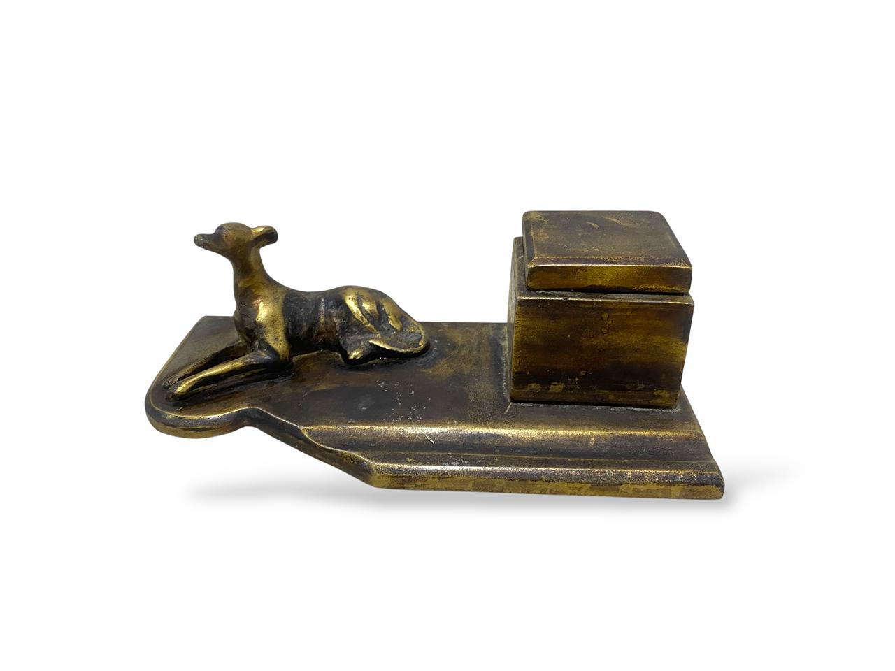 Rare Antique Italian Bronze Inkwell – Finely Hand-Carved with Distinctive Figurine