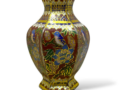 Rare Cloisonné Enamel Vase – Smooth Bronze with Hand-Carved & Hand-Painted Detailing