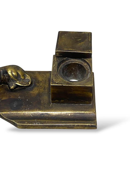 Rare Antique Italian Bronze Inkwell – Finely Hand-Carved with Distinctive Figurine