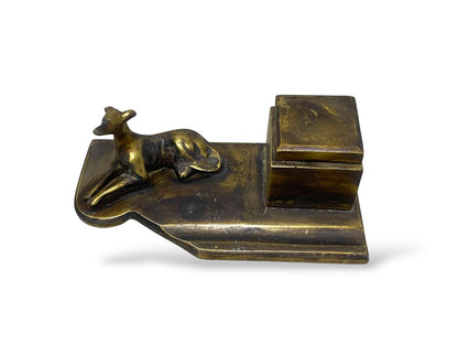 Rare Antique Italian Bronze Inkwell – Finely Hand-Carved with Distinctive Figurine