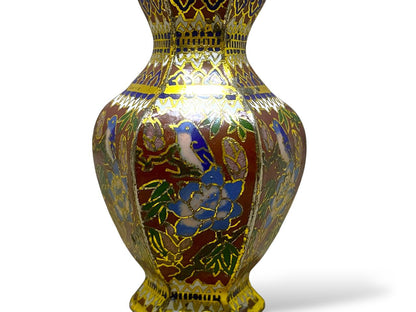 Rare Cloisonné Enamel Vase – Smooth Bronze with Hand-Carved & Hand-Painted Detailing
