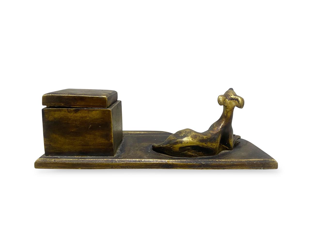 Rare Antique Italian Bronze Inkwell – Finely Hand-Carved with Distinctive Figurine