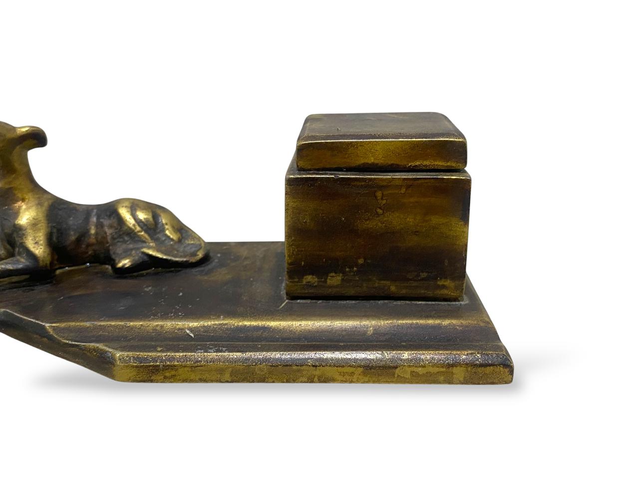 Rare Antique Italian Bronze Inkwell – Finely Hand-Carved with Distinctive Figurine