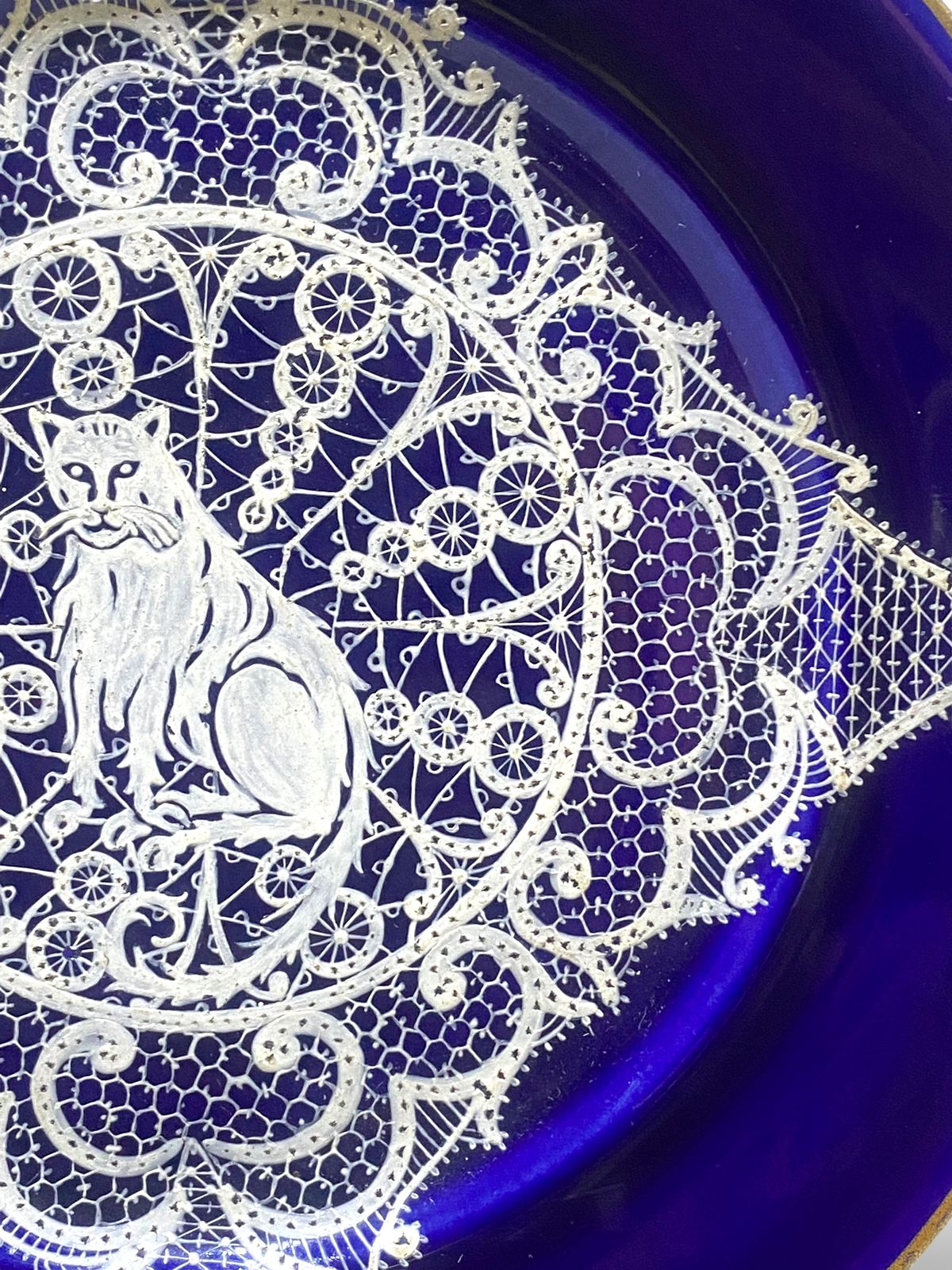 Pair of Vintage Gally & C. Venezia Porcelain Plates – Cobalt Blue with Intricate Lace Motifs