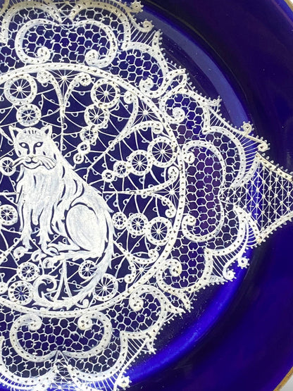 Pair of Vintage Gally & C. Venezia Porcelain Plates – Cobalt Blue with Intricate Lace Motifs