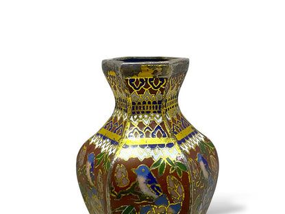 Rare Cloisonné Enamel Vase – Smooth Bronze with Hand-Carved & Hand-Painted Detailing