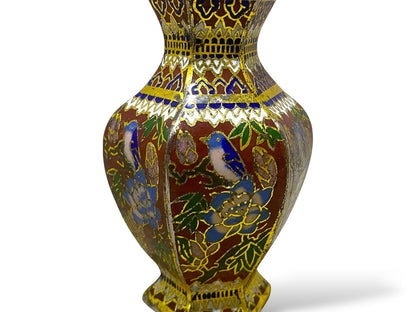 Rare Cloisonné Enamel Vase – Smooth Bronze with Hand-Carved & Hand-Painted Detailing