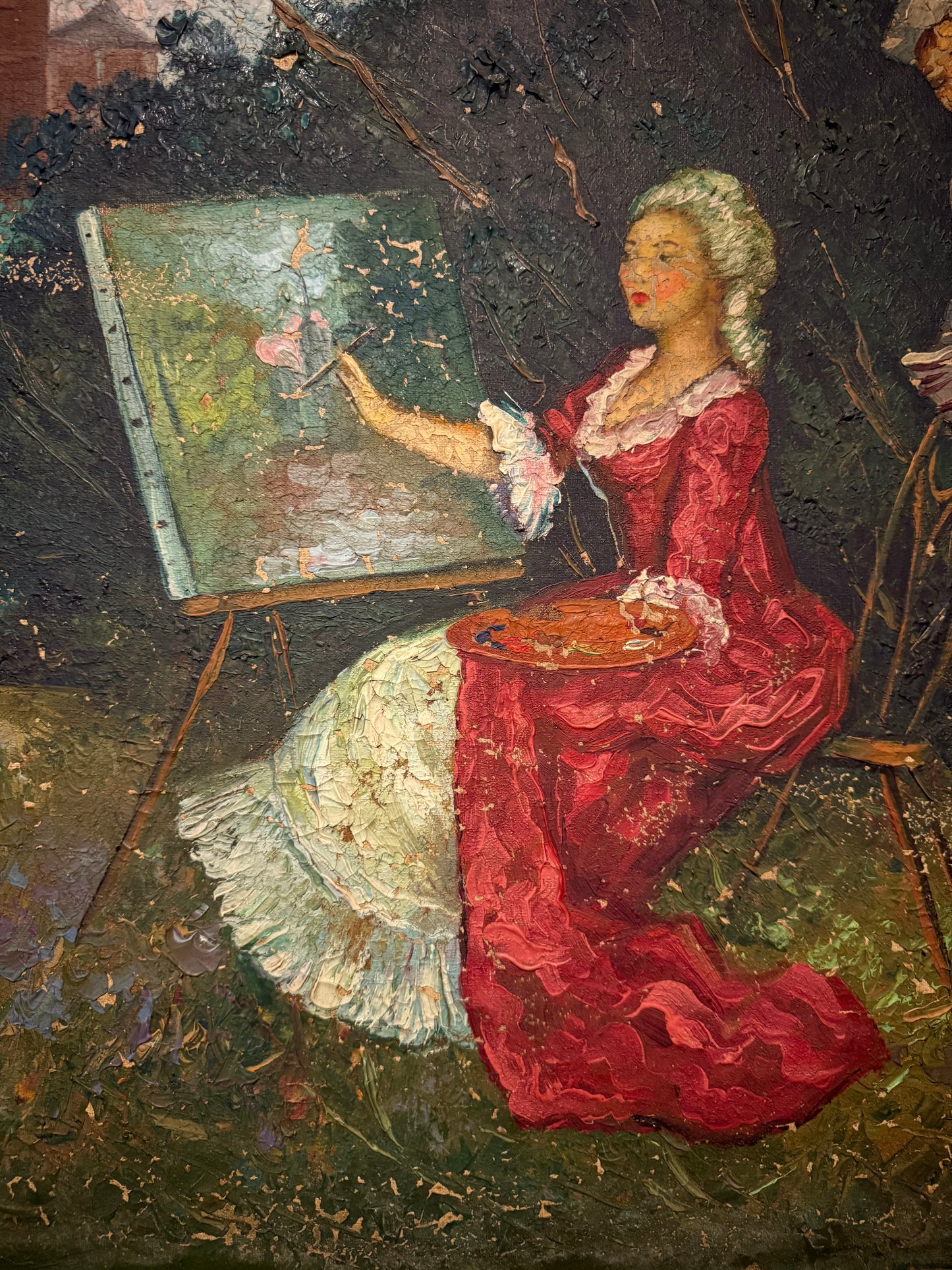 Exceptional European Oil Painting – Signed, 20th Century, Hand-Carved Frame tableaux