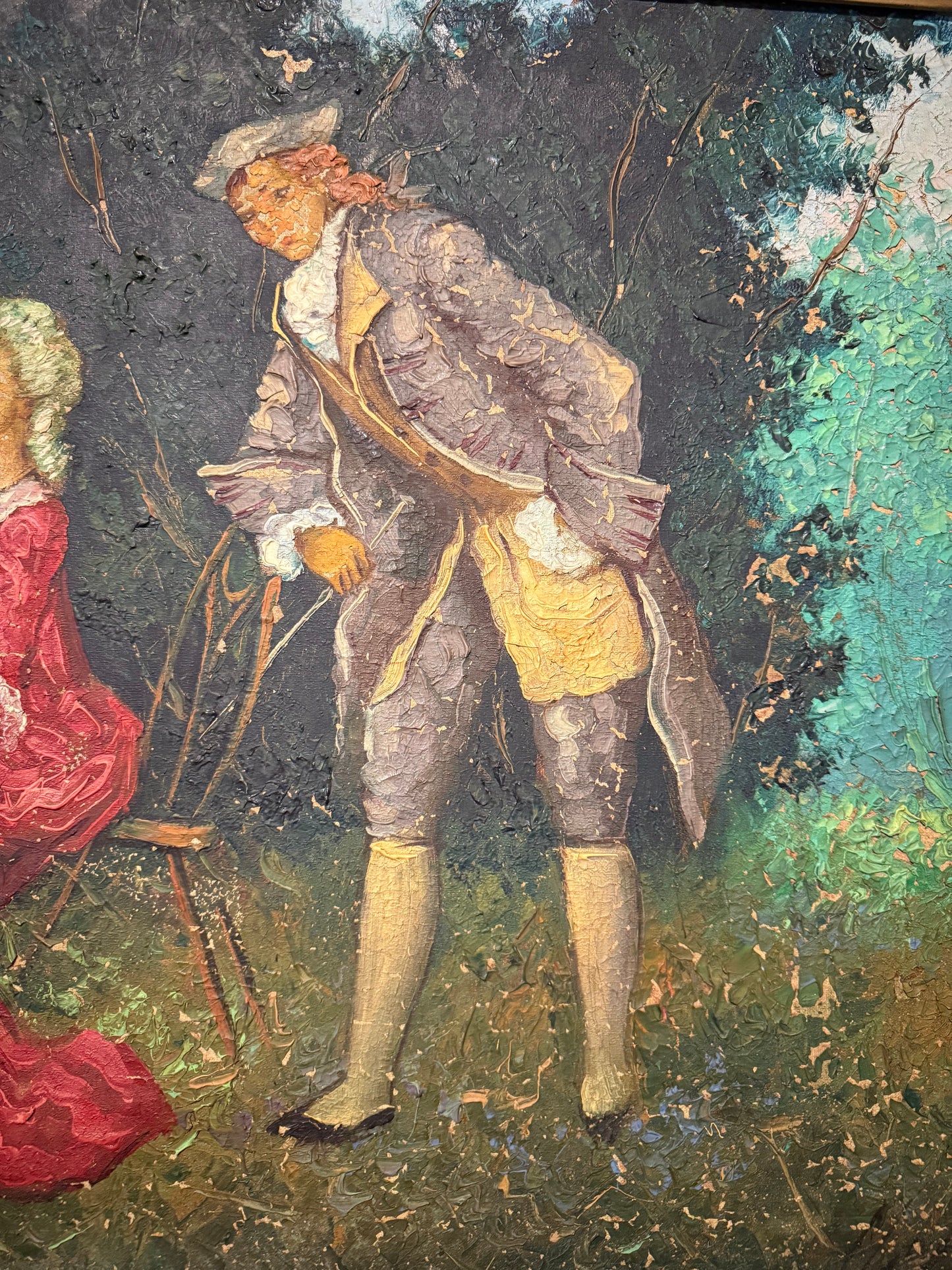 Exceptional European Oil Painting – Signed, 20th Century, Hand-Carved Frame tableaux