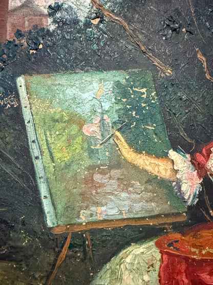 Exceptional European Oil Painting – Signed, 20th Century, Hand-Carved Frame tableaux