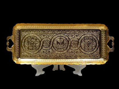 Turkish Serving Tray – Gazi Brand, Hand-Engraved Semi-Bronze