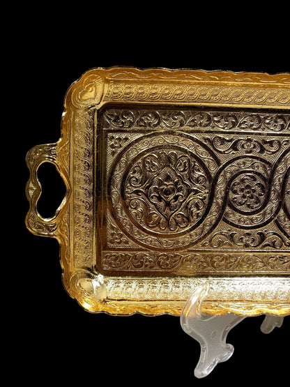 Turkish Serving Tray – Gazi Brand, Hand-Engraved Semi-Bronze