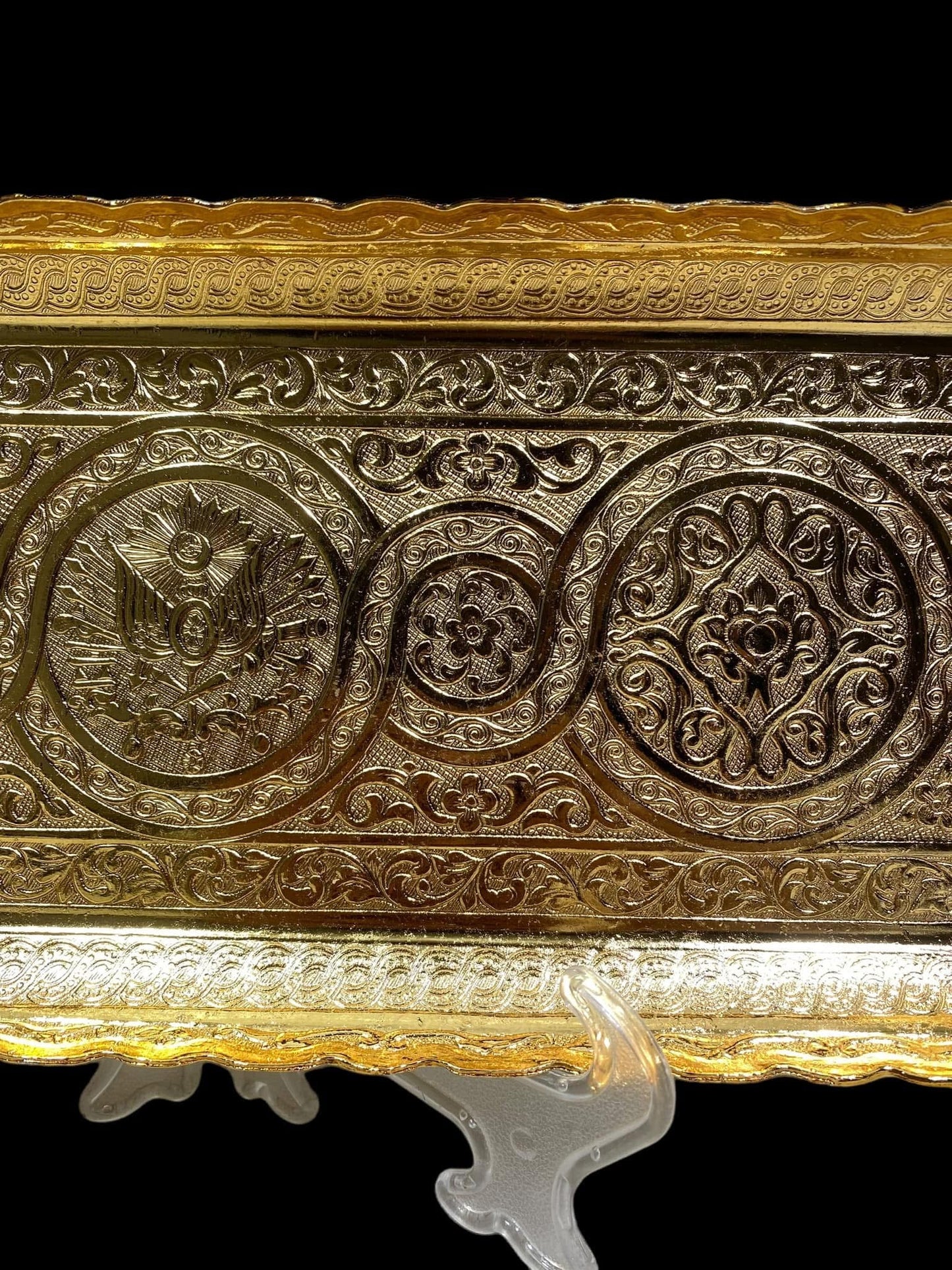 Turkish Serving Tray – Gazi Brand, Hand-Engraved Semi-Bronze