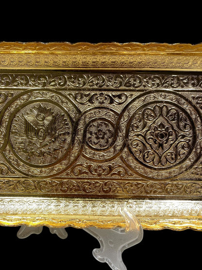 Turkish Serving Tray – Gazi Brand, Hand-Engraved Semi-Bronze