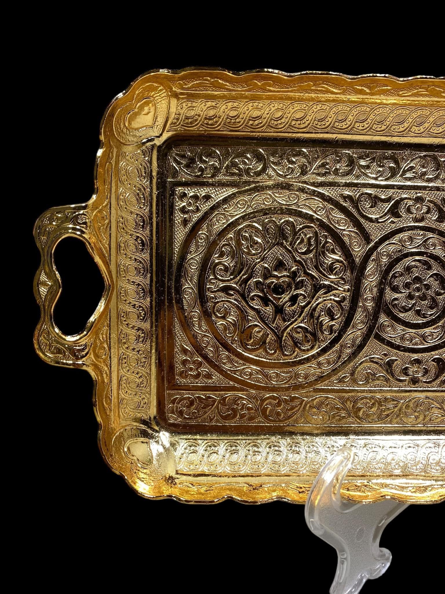 Turkish Serving Tray – Gazi Brand, Hand-Engraved Semi-Bronze