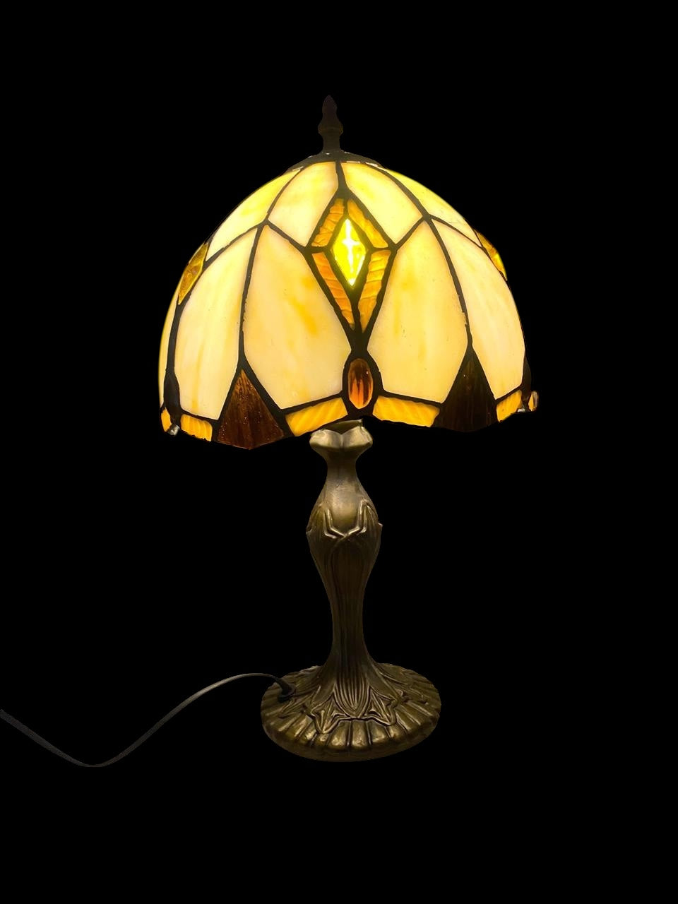 Original Antique American Tiffany Lamp – Handcrafted Stained Glass & Engraved Bronze Base