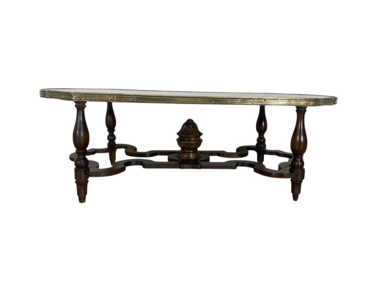 Antique French Center Table – Solid Mahogany Wood with Marquetry and Bronze Frame