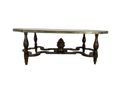 Antique French Center Table – Solid Mahogany Wood with Marquetry and Bronze Frame