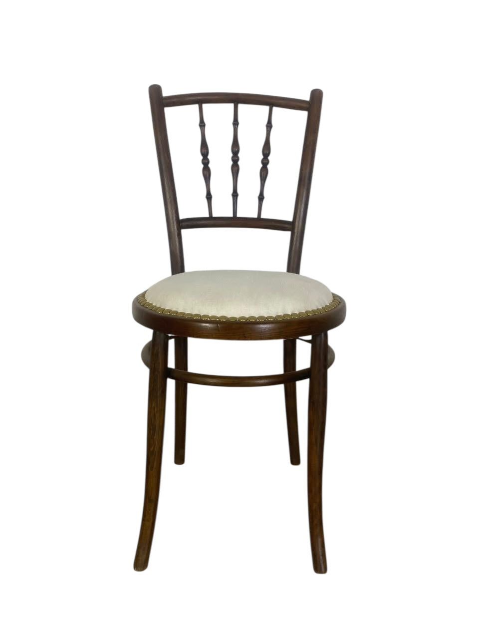 Set of 5 Original English Thonet Chairs – Solid Mahogany, Steam-Bent, Newly Upholstered