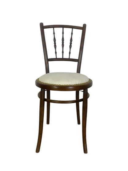 Set of 5 Original English Thonet Chairs – Solid Mahogany, Steam-Bent, Newly Upholstered