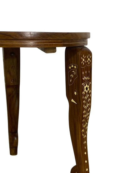 Exceptional Antique Indian Hand-Carved Game Table with Natural Ivory Inlay