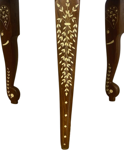 Exceptional Antique Indian Hand-Carved Side Table in Taj Mahal Style with Natural Ivory Inlay