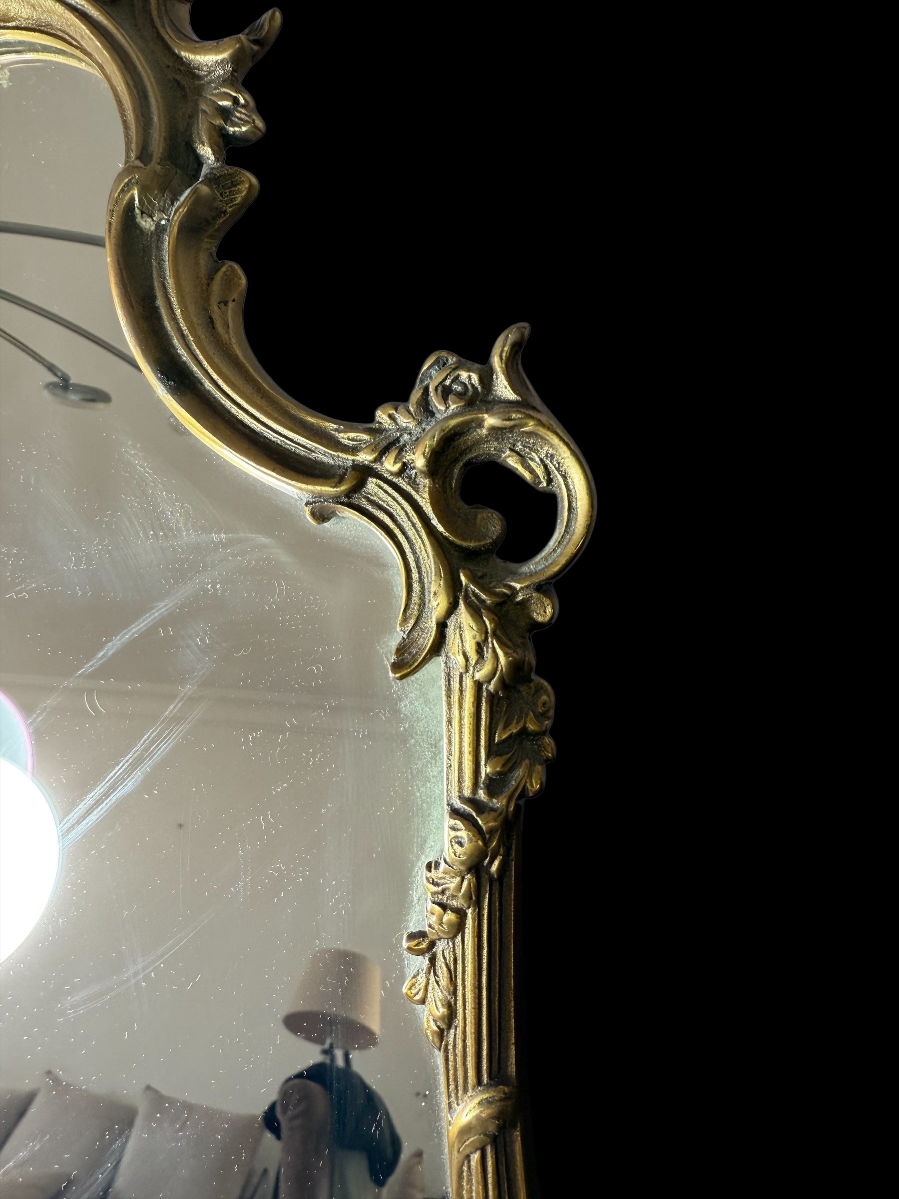 Antique European Standing Mirror – Pure Bronze, Handcrafted