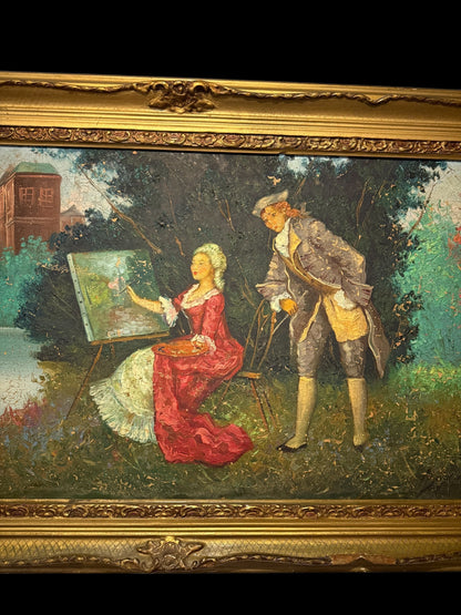 Exceptional European Oil Painting – Signed, 20th Century, Hand-Carved Frame tableaux