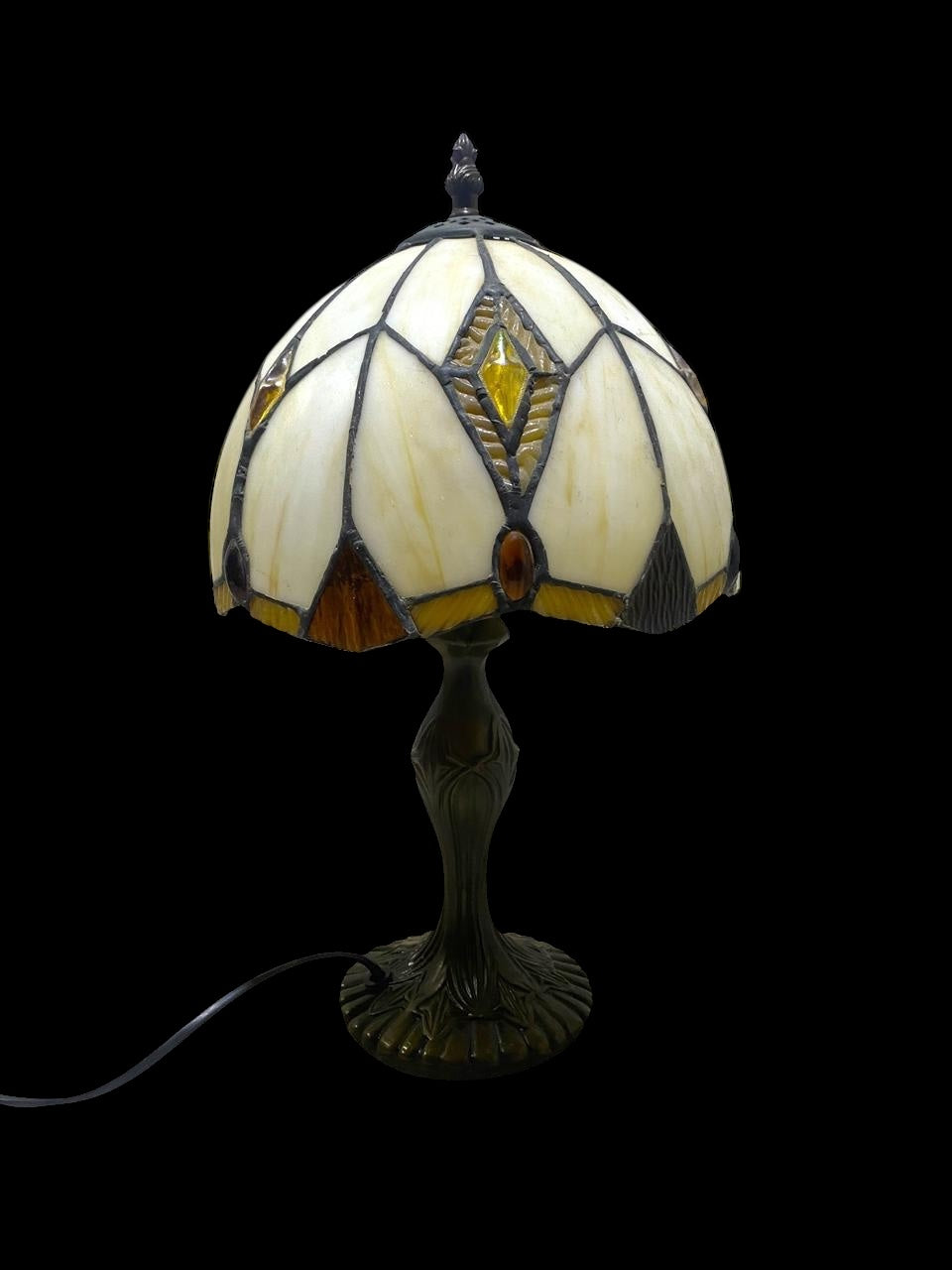 Original Antique American Tiffany Lamp – Handcrafted Stained Glass & Engraved Bronze Base