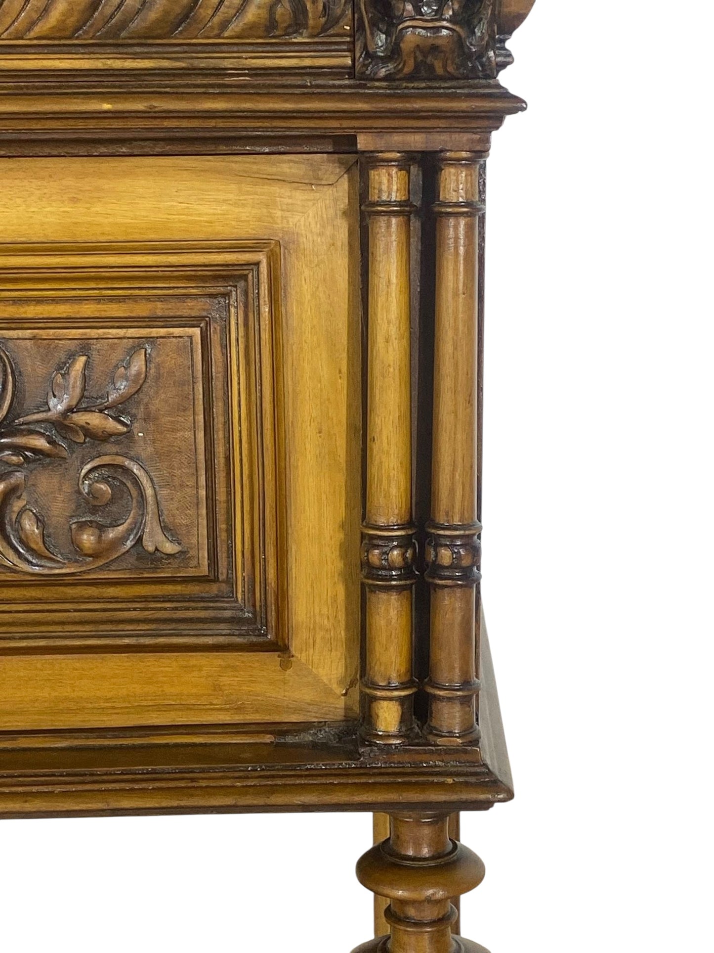 “Original 19th Century French Buffets – Matching Pair, Solid Oak with Hand-Carved Lion Heads”
