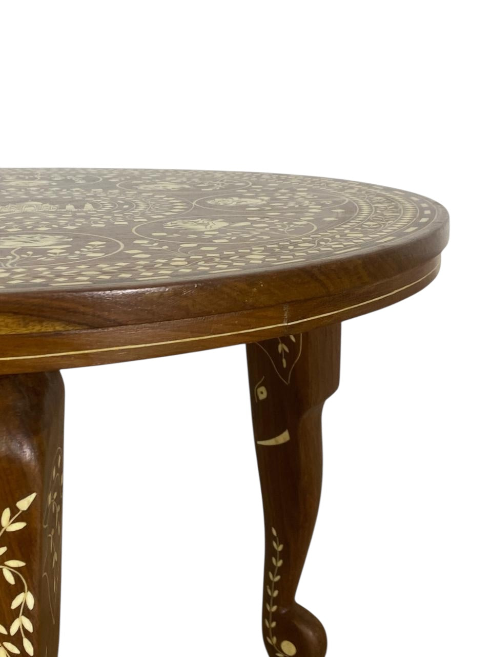 Exceptional Antique Indian Hand-Carved Side Table in Taj Mahal Style with Natural Ivory Inlay