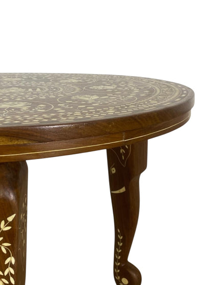 Exceptional Antique Indian Hand-Carved Side Table in Taj Mahal Style with Natural Ivory Inlay