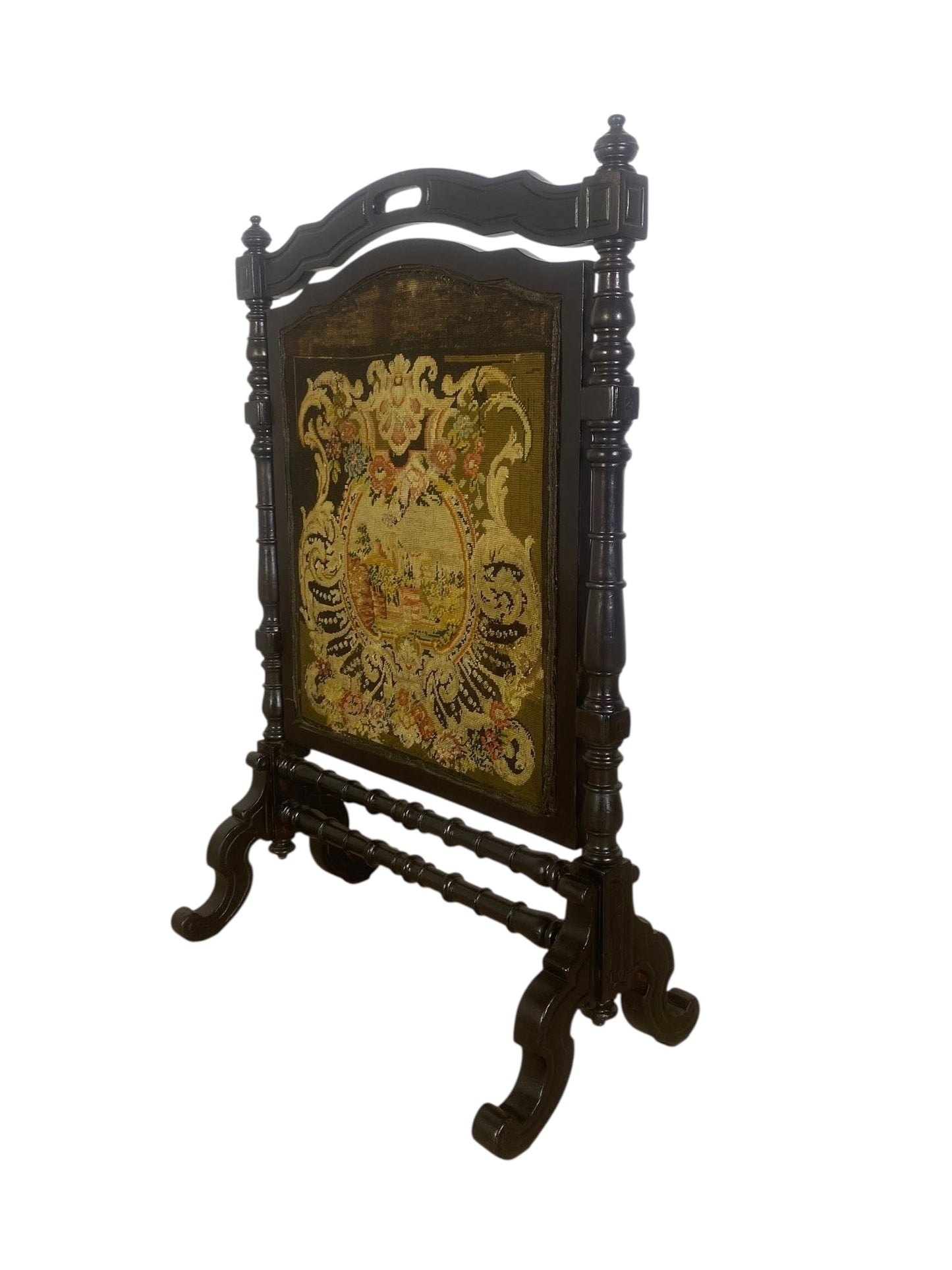 Rare 18th Century Antique English Firescreen – Solid Mahogany, Bentwood Steam Work & Original French Aubusson Tapestry