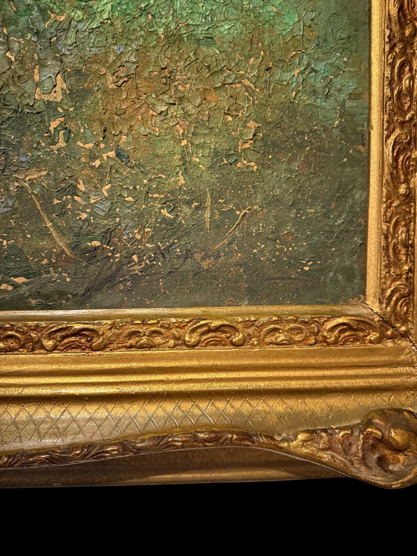 Exceptional European Oil Painting – Signed, 20th Century, Hand-Carved Frame tableaux