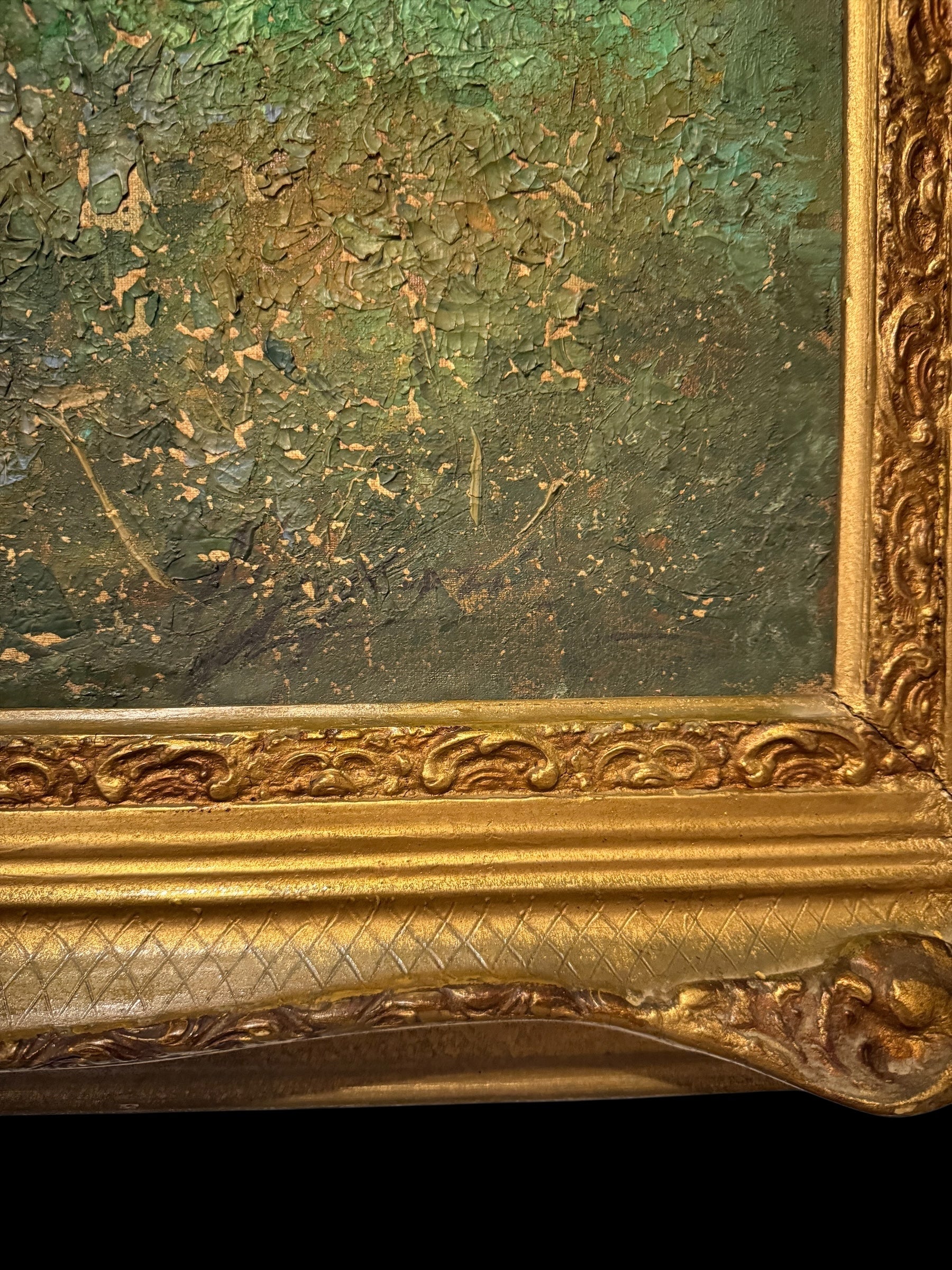 Exceptional European Oil Painting – Signed, 20th Century, Hand-Carved Frame