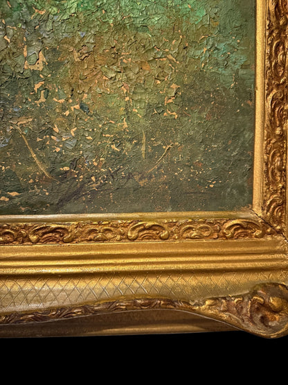 Exceptional European Oil Painting – Signed, 20th Century, Hand-Carved Frame tableaux