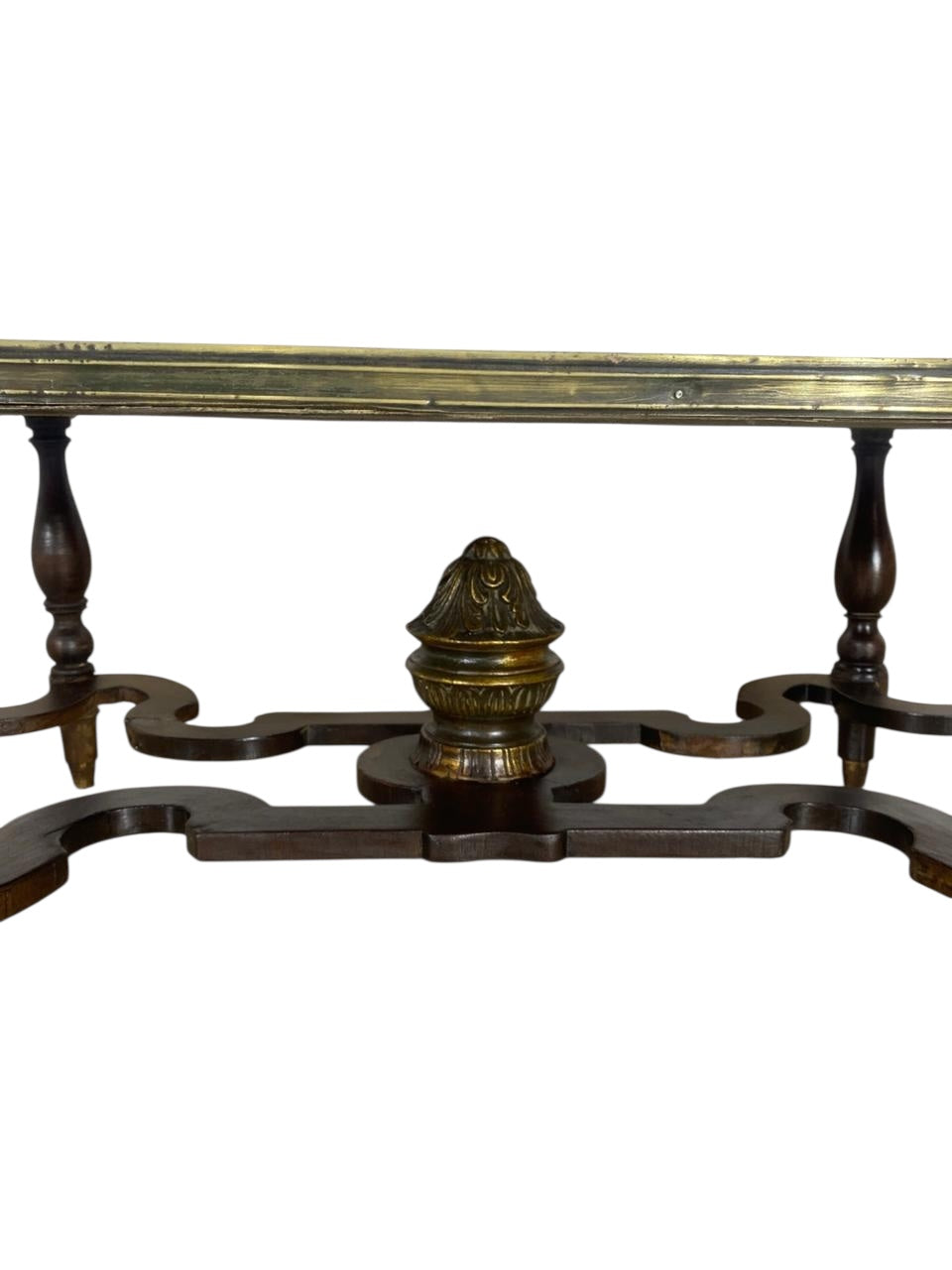 Antique French Center Table – Solid Mahogany Wood with Marquetry and Bronze Frame