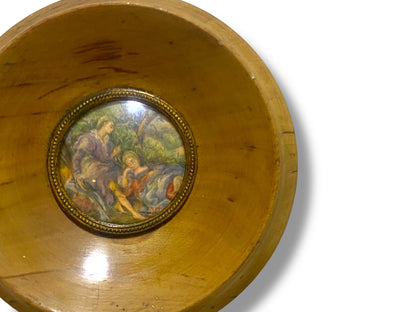 Set of 2 Original French Antique Miniatures — Hand-Painted in Oil with Solid Oak Frames