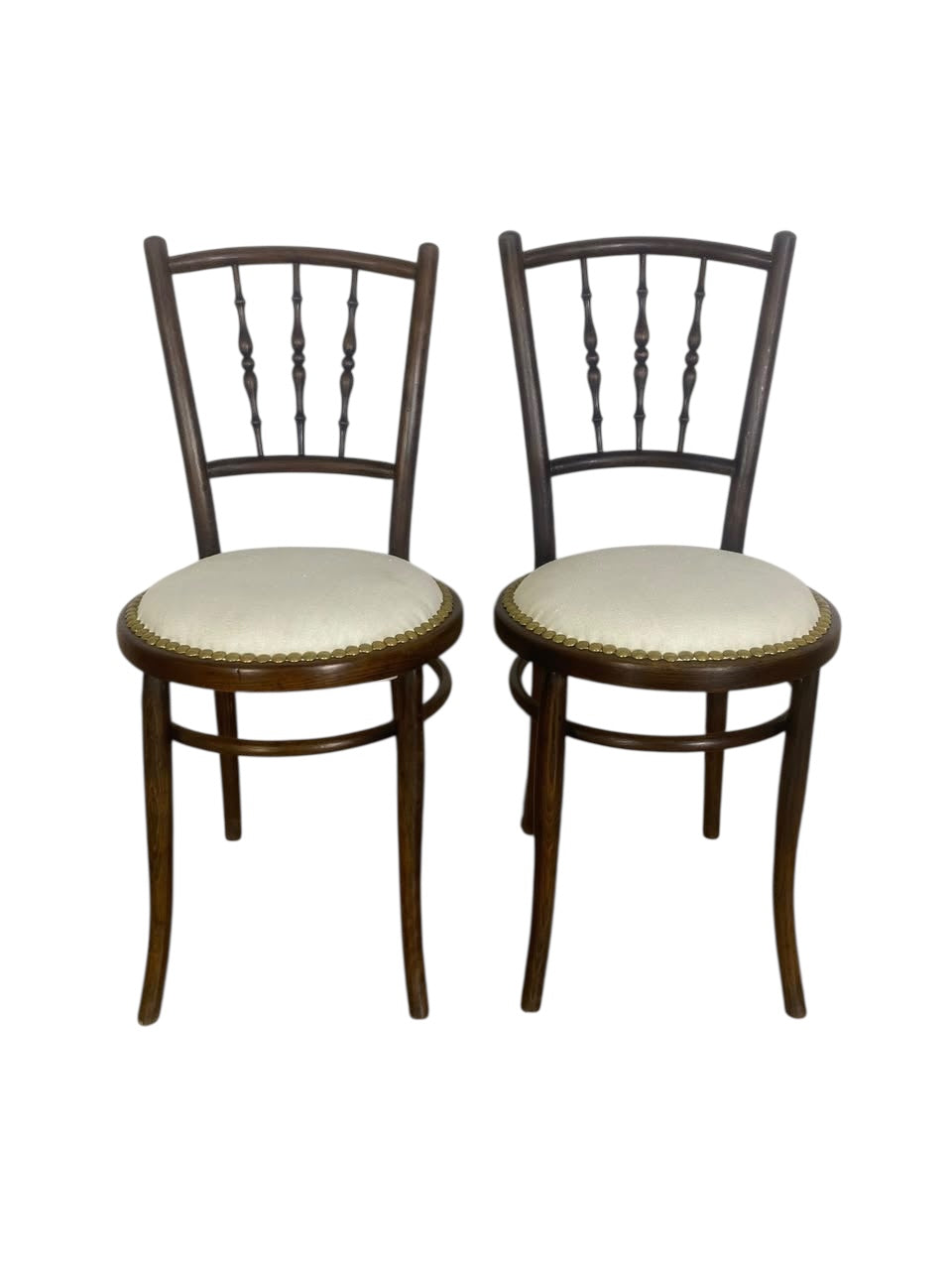 Set of 5 Original English Thonet Chairs – Solid Mahogany, Steam-Bent, Newly Upholstered