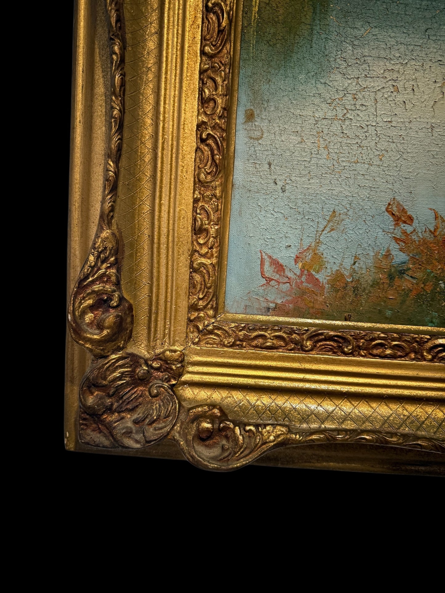 Exceptional European Oil Painting – Signed, 20th Century, Hand-Carved Frame tableaux