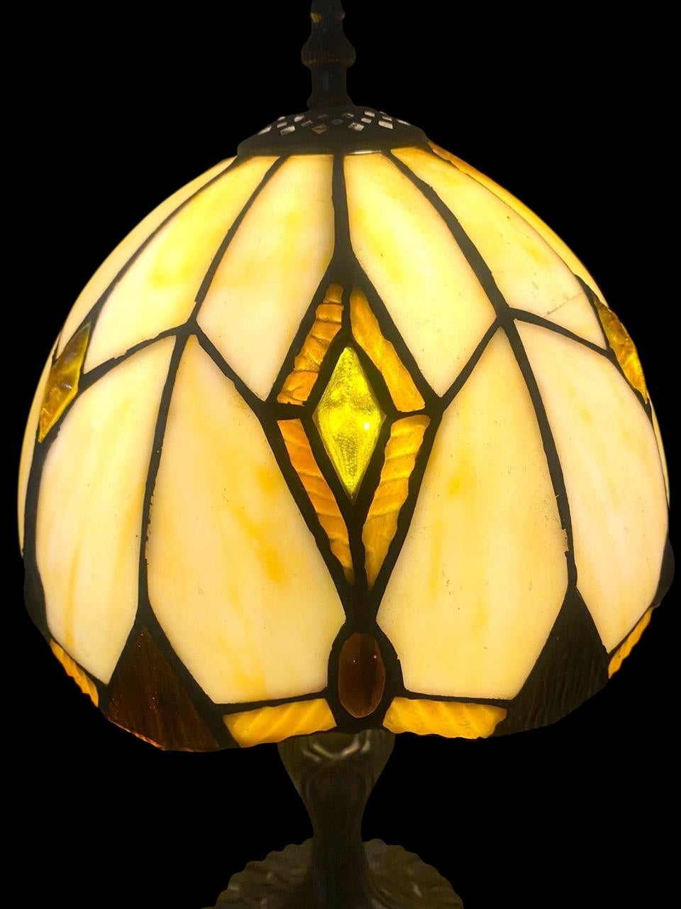 Original Antique American Tiffany Lamp – Handcrafted Stained Glass & Engraved Bronze Base