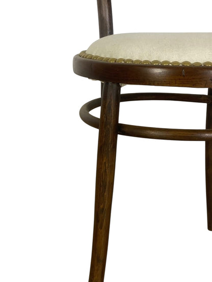 Set of 5 Original English Thonet Chairs – Solid Mahogany, Steam-Bent, Newly Upholstered