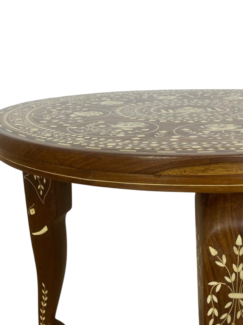 Exceptional Antique Indian Hand-Carved Side Table in Taj Mahal Style with Natural Ivory Inlay
