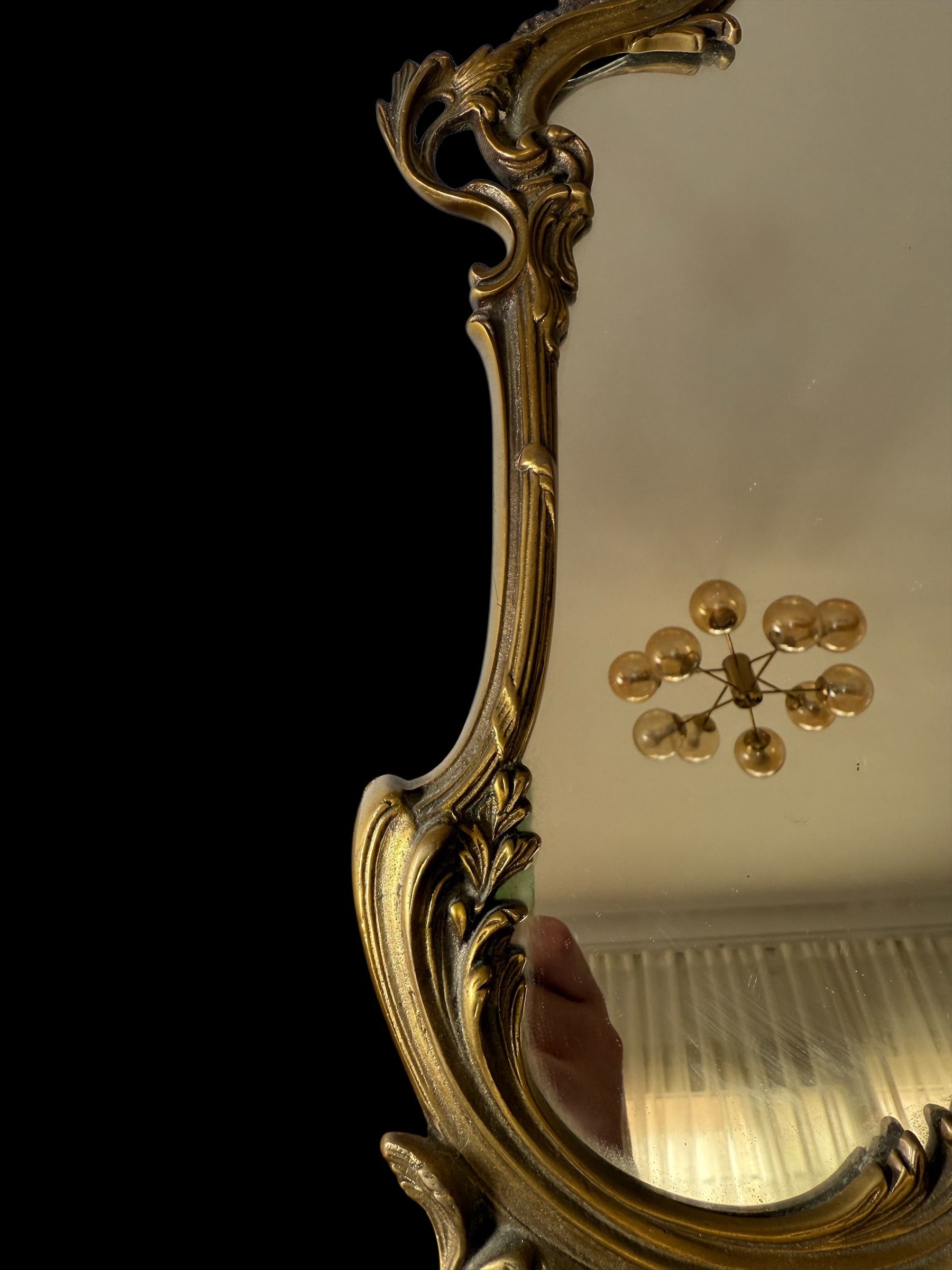 Antique European Standing Mirror – Pure Bronze, Handcrafted