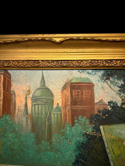 Exceptional European Oil Painting – Signed, 20th Century, Hand-Carved Frame tableaux