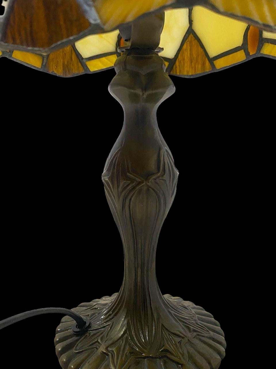 Original Antique American Tiffany Lamp – Handcrafted Stained Glass & Engraved Bronze Base