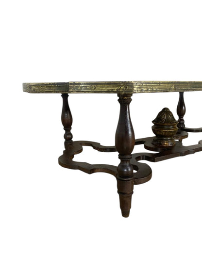 Antique French Center Table – Solid Mahogany Wood with Marquetry and Bronze Frame