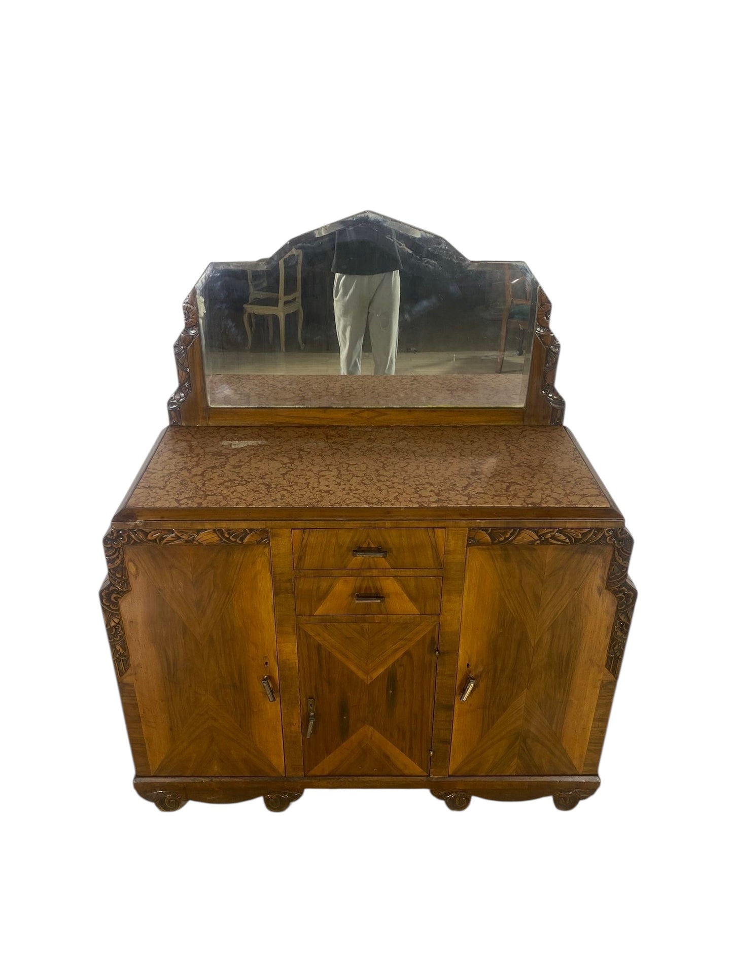 Rare Antique English Mahogany Buffet with Mirror – Two Separate Pieces