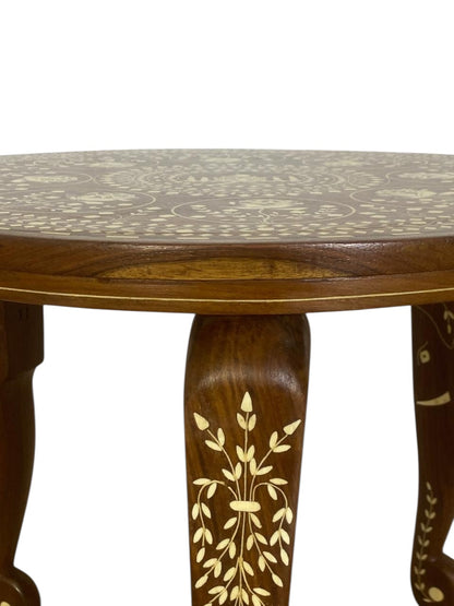 Exceptional Antique Indian Hand-Carved Side Table in Taj Mahal Style with Natural Ivory Inlay
